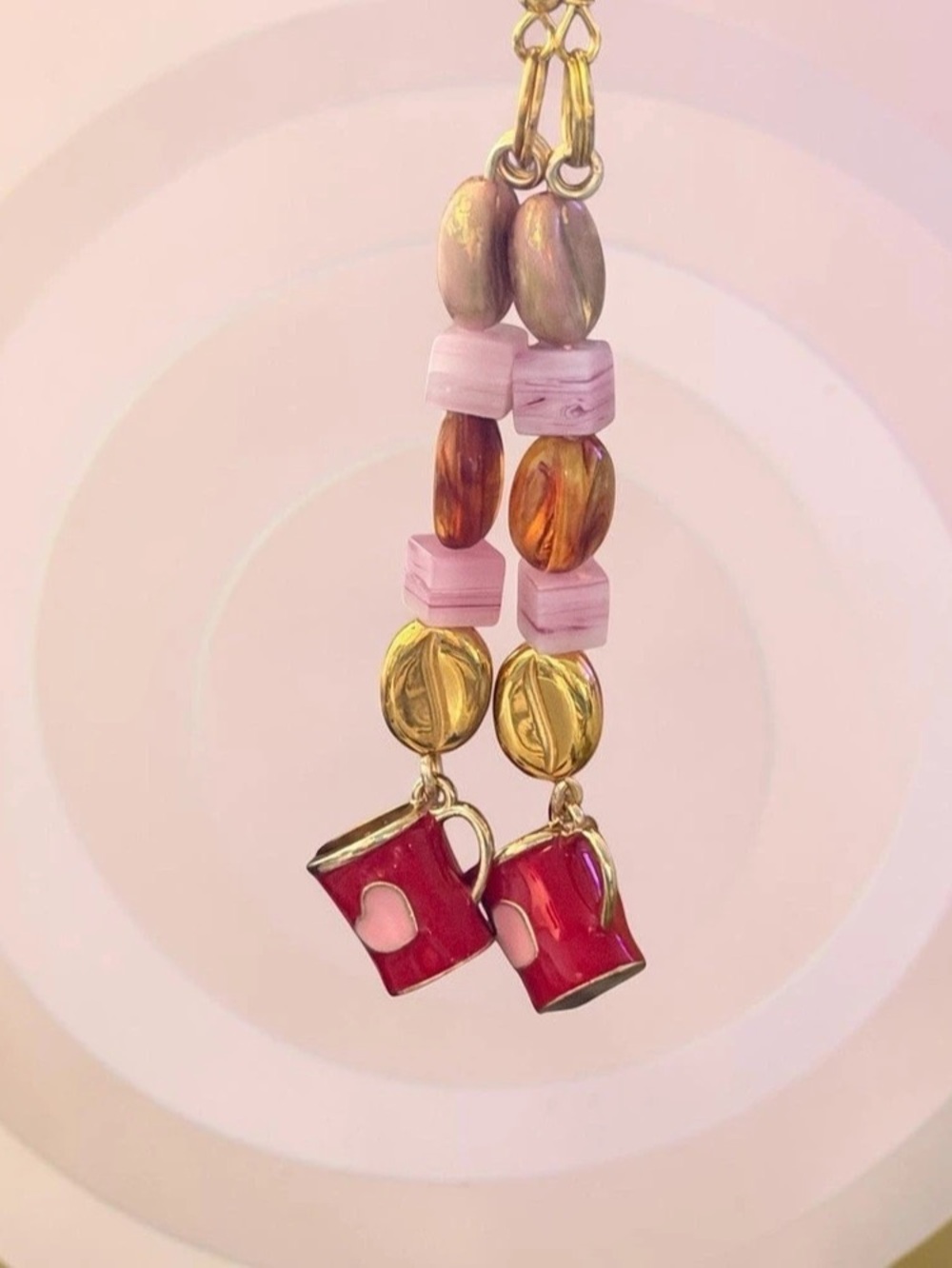 Handmade Coffee Cup Dangle Earrings Red & Pink